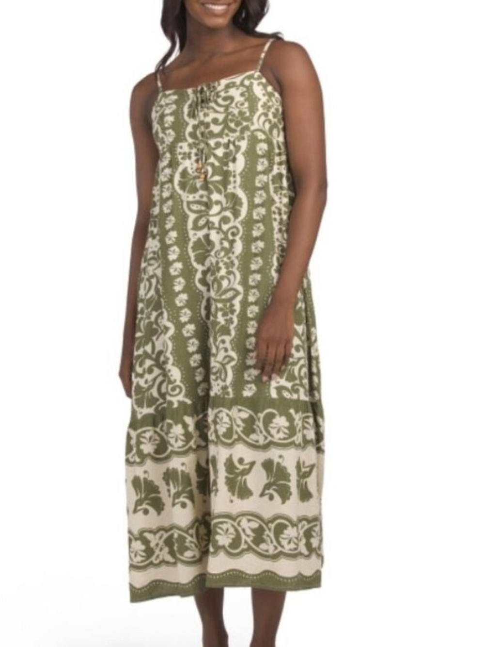 NWT Japna Floral Green Tropical Linen Blend Maxi Boho Dress Size L